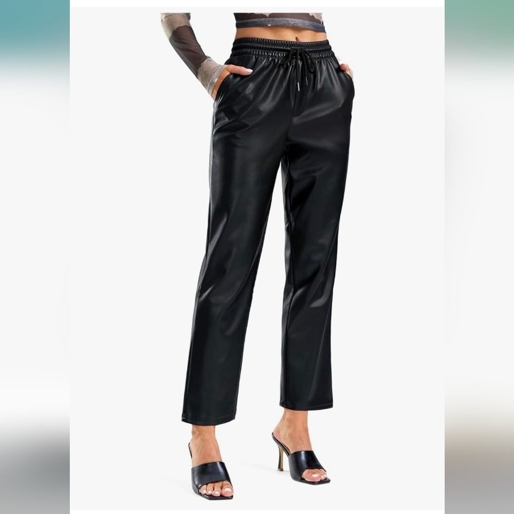 SANTINY Women's Faux Leather Pants #1169